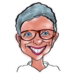 Caricature of Becky Whitfield-Davies, Kingsley Roofing management