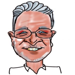 Caricature of Simon Boxall, Kingsley Roofing contracts manager